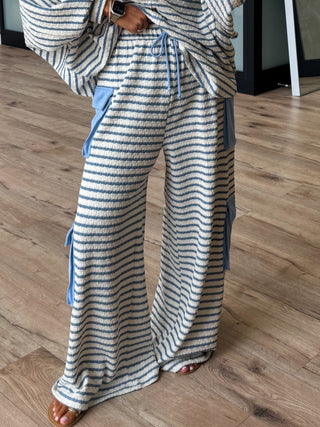 Keeley Wide-Leg Cargo Pants | Blue Stripe
