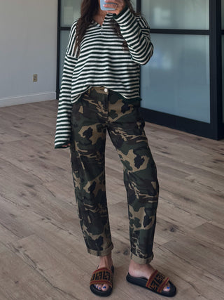 Henley Isla Stripe Sweater | Forest
