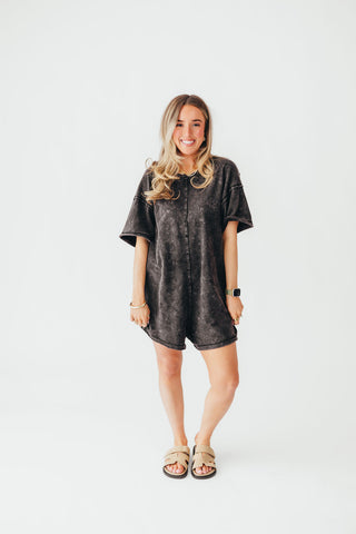 Mineral Wash Casual Romper | Washed Black | +Plus Available