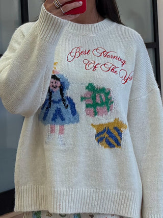 "Best Morning Of The Year" Sweater | Ivory