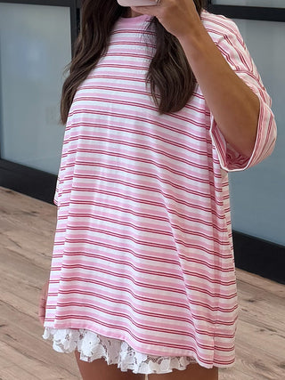 Santos Stripe Boyfriend Tee | Rose Kiss