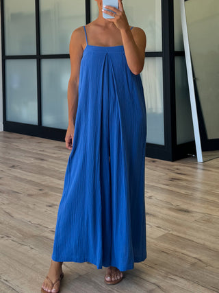 Sun-Drenched Cotton Jumpsuit | Cobalt