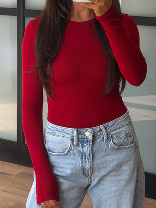 Essential Ribbed Long Sleeve | Cherry | +Plus Available | RESTOCK