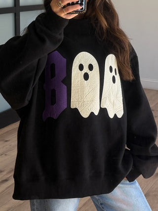 "BOO" Mock Neck Sweatshirt | Black
