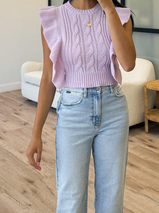 Eve Ruffle Trim Sweater Top | Lilac | FINAL SALE