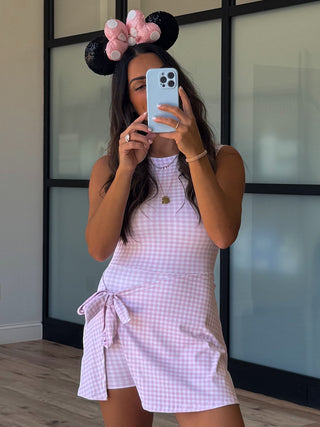 Gingham Active Wrap Romper | Pink | RESTOCK