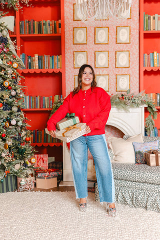 Poinsettia Plaid-Button Cardigan | +Plus Available