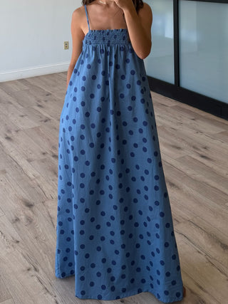 Kaci Polka Dot Maxi Dress | Dusty Blue