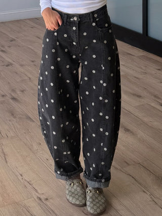 Lucy Polka Dot Barrel Jeans | Black
