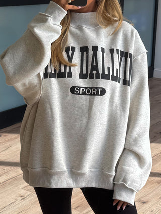 "DILLY DALLYIN" Mock Neck Sweatshirt | Grey