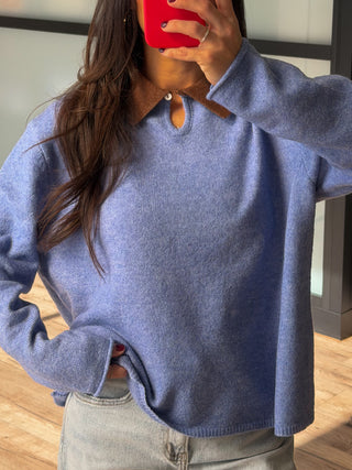 Prep Collared Sweater | Dusty Blue