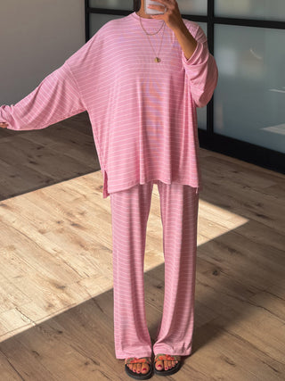 Homebody Stripe Ribbed Set | Pink | +Plus Available | PREORDER