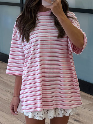 Santos Stripe Boyfriend Tee | Rose Kiss
