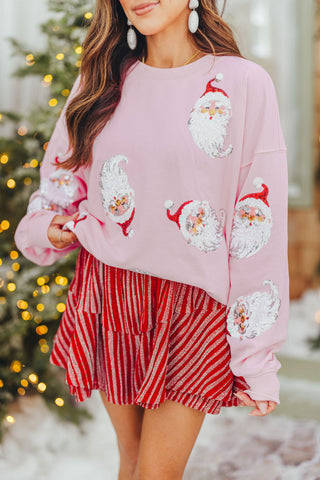 Jolly Santa Sequin Pullover | Pink | +Plus Available | RESTOCK