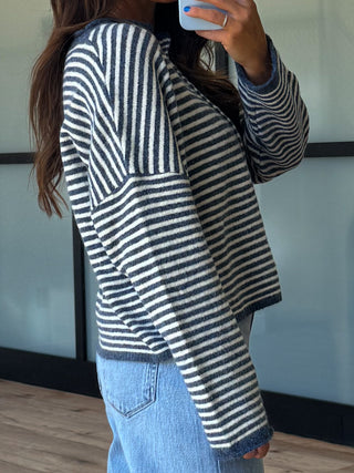 Isla Cardigan | Mini Striped Denim
