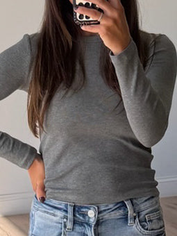Cropped Essential Ribbed Long Sleeve | Grey | RESTOCK