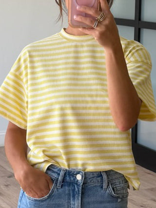 Miah Ribbed Knit Tee | Canary | RESTOCK