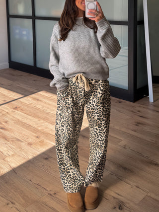 Jules Drawstring Barrel Pants | Leopard