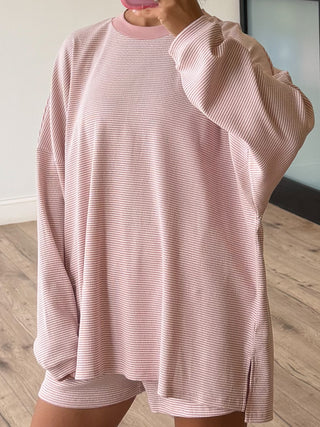 Easy Going Ribbed Stripe Pullover | Baby Pink