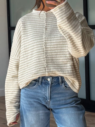 Isla Cardigan | Mini Striped Sand | RESTOCK