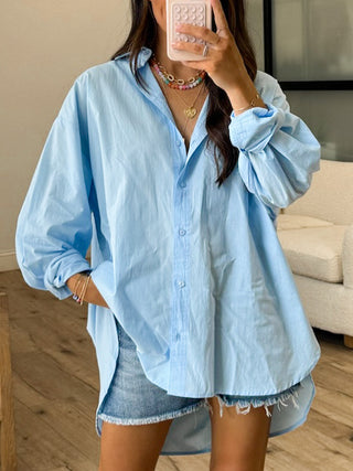 Poplin Cotton Button-Down Shirt | Sky Blue | RESTOCK