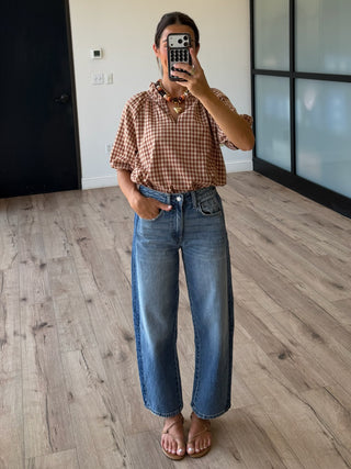 Bodhi Plaid V-Neck Blouse | Caramel