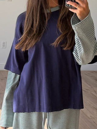 Double Up Oversized Long Sleeve Tee | Navy Lagoon | RESTOCK