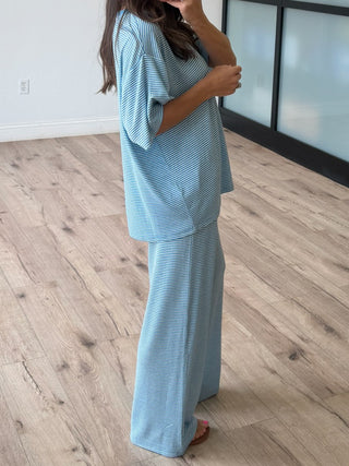 On Repeat Stripe Oversized Tee | Sky
