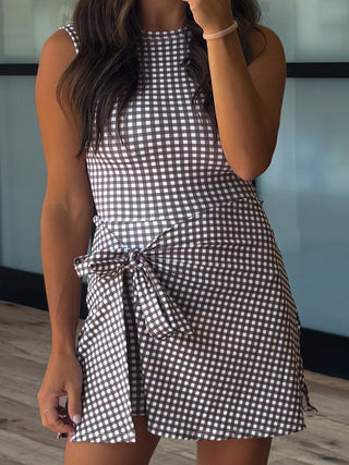 Gingham Active Wrap Romper | Chocolate