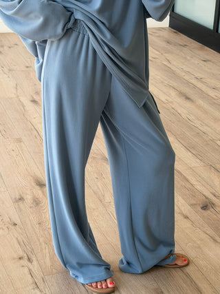 Just Chillin' Brush Knit Pants | Dusty Blue