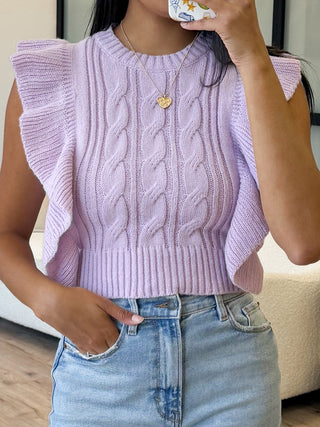 Eve Ruffle Trim Sweater Top | Lilac | FINAL SALE