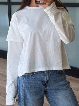 Double Layered Long Sleeve Tee | White