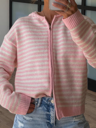 Aylia Zip-Up Hoodie | Ballet Pink Stripe