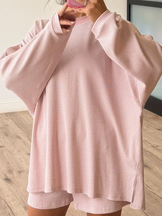 Easy Going Ribbed Stripe Pullover | Baby Pink