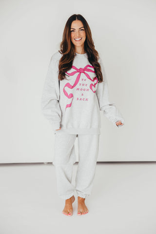 “To The Moon & Back” Bow Graphic Sweatshirt | +Plus Available | PRE-ORDER