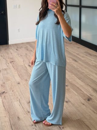 On Repeat Stripe Oversized Tee | Sky