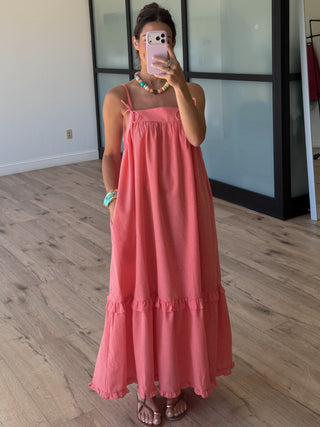 Orchard Peach Gingham Maxi Dress