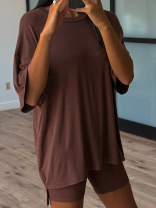 Novi Ribbed Tee + Shorts Set | Chocolate | +Plus Available | RESTOCK