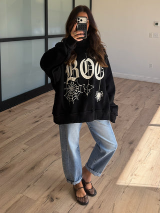 "BOO" Mock Neck Sweatshirt | Black
