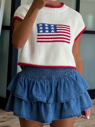 Evette Denim Smocked Skort