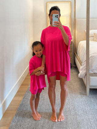 Novi Ribbed Tee + Shorts Set | Fuchsia | +Plus Available