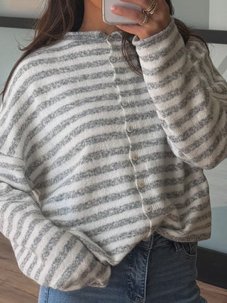 Isla Cardigan | Striped Grey | RESTOCK