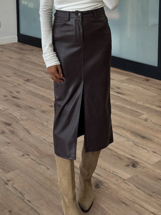 Sparrow Faux Leather Skirt | Espresso