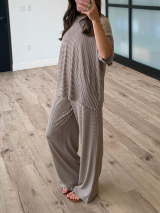 On Repeat Stripe Oversized Tee | Latte | RESTOCK