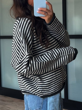 Isla Cardigan | Mini Striped Charcoal