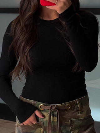 Daily Ribbed Long Sleeve | Black | RESTOCK