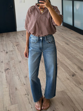 Bodhi Plaid V-Neck Blouse | Bordeaux