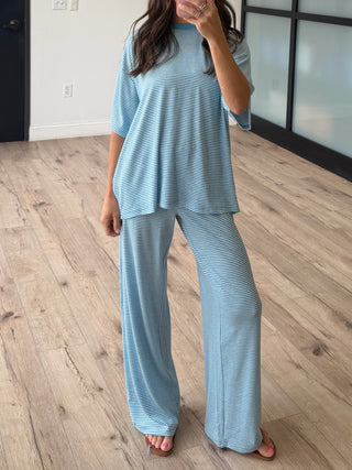 On Repeat Stripe Oversized Tee | Sky