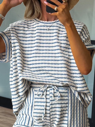 Lettie Dolman Tee | Blue Stripe