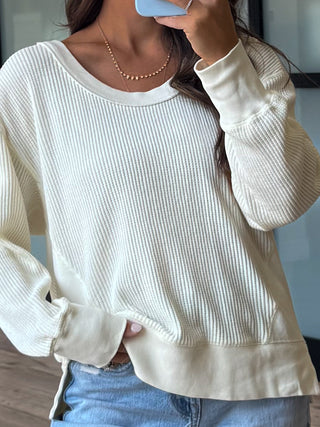 Banner Waffle Knit Top | Ivory